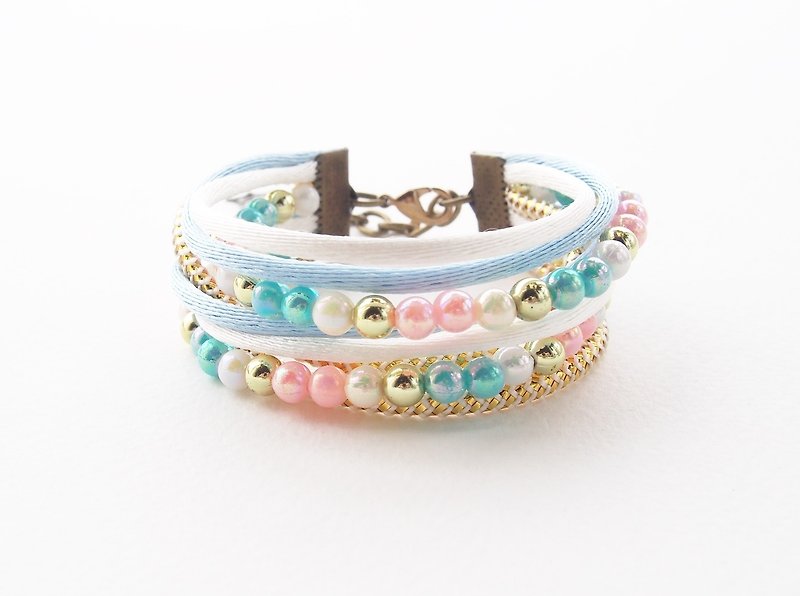 Wrap bracelet - pastel bracelet - multistand bracelet - kawaii cute lolita - sweet accessories - cute bracelet - pink - white - light blue. - Bracelets - Other Materials Multicolor