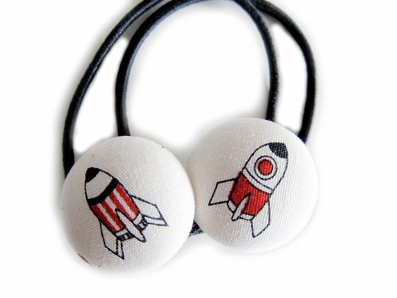 Hand-made cloth buttons circle lovely hair headband rocket - เครื่องประดับผม - วัสดุอื่นๆ สีแดง