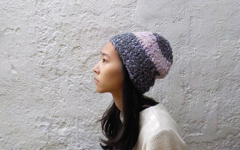 FOAK vintage gray purple knit wool cap - Hats & Caps - Other Materials 