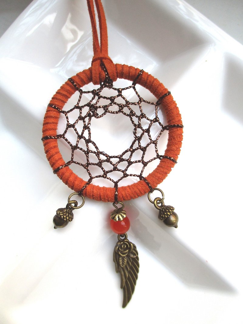 Small kite - Dreamcatcher Necklace - An orange print - Necklaces - Other Materials Orange