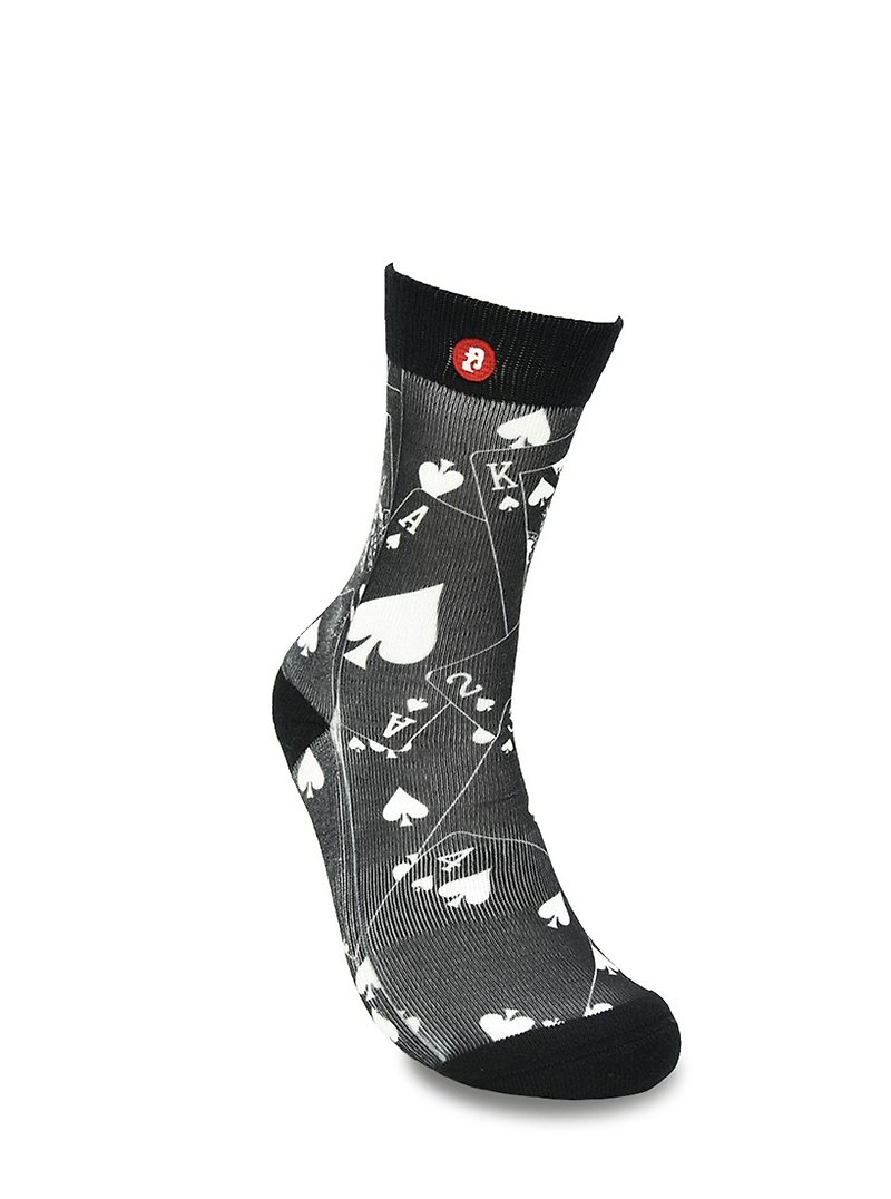Fool's Day Printed Crew Socks - Show Hand Black - ถุงเท้า - ผ้าฝ้าย/ผ้าลินิน หลากหลายสี
