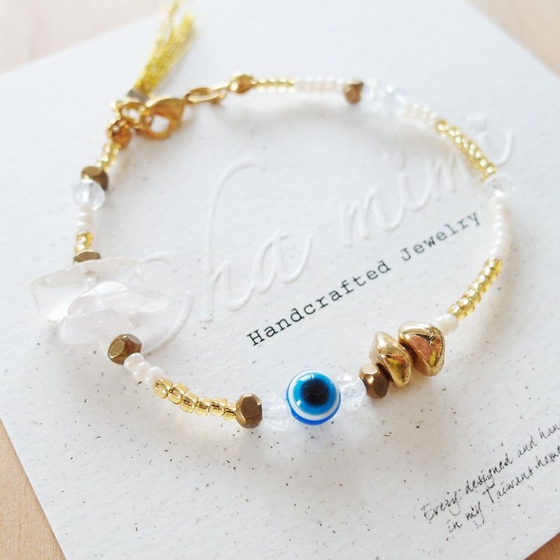 Cha mimi. From the Aegean Sea. Greece luxurious blue evil eye gold charm bracelet - สร้อยข้อมือ - วัสดุอื่นๆ สีทอง