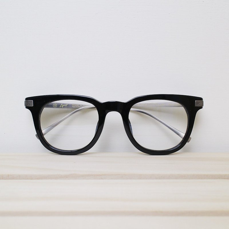 新款 義大利板材＋純鈦金屬腳  百搭亮黑色鏡框 眼鏡 重量28g - 眼鏡/眼鏡框 - 塑膠 黑色