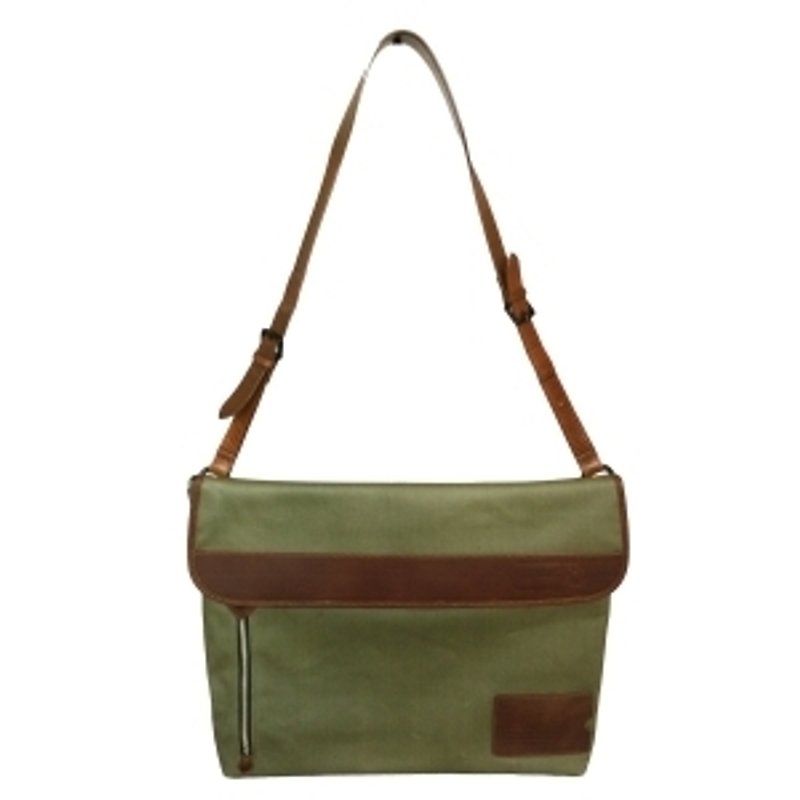 [McVing] New Vintage Army Green waterproof x brown leather hand-shoulder backpack / shoulder bag / messenger bags - Europe uniforms Edition - Messenger Bags & Sling Bags - Genuine Leather Green