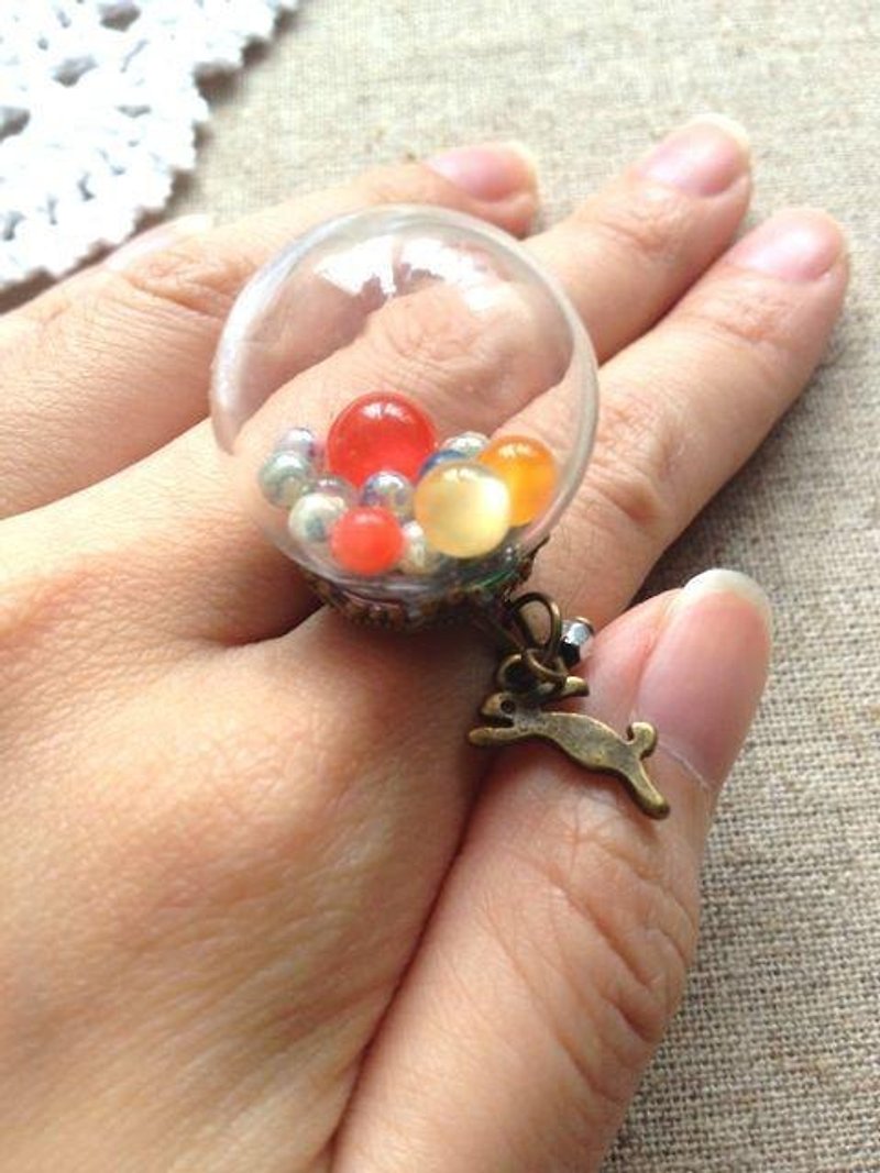 [Imykaka] ♥ crystal ball size ball bunny ring valentines - แหวนทั่วไป - แก้ว หลากหลายสี