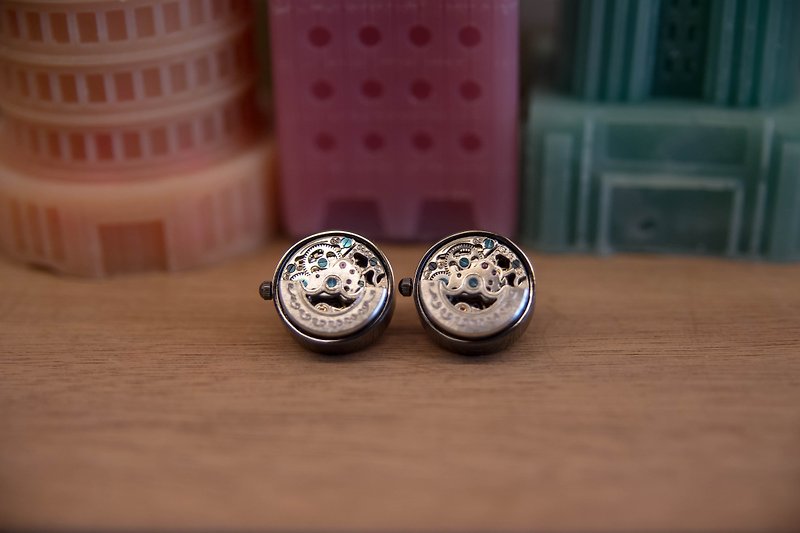 Mechanical movement cufflinks - large round (movable) - Cuff Links - Other Metals 