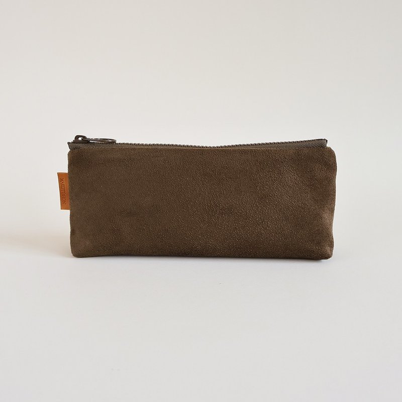 Handmade dark Brown brown suede fabric pencil case - Shop makotohon ...