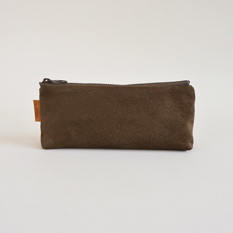 Handmade Brown suede fabric pencil case - กล่องดินสอ/ถุงดินสอ - ผ้าฝ้าย/ผ้าลินิน สีนำ้ตาล