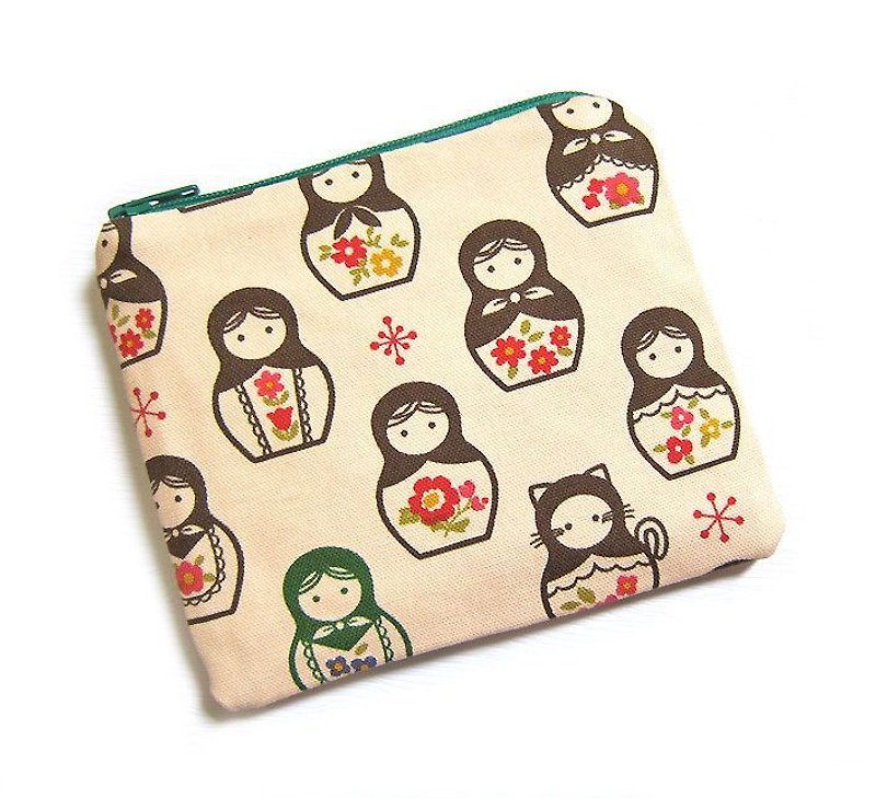 Zipper bag / purse / mobile phone sets Russian dolls (brown) - Coin Purses - Other Materials 