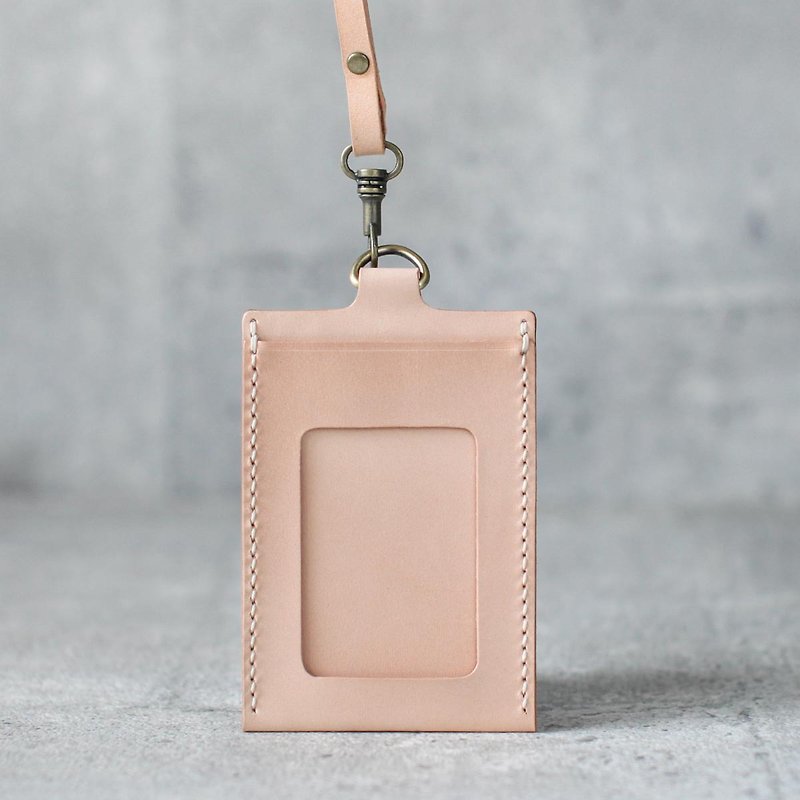 nude color leather ID card case - ID & Badge Holders - Genuine Leather Khaki