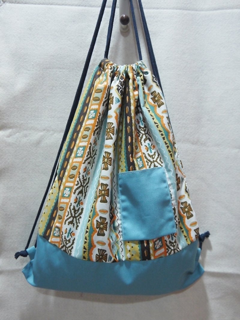 束口袋後背包+小北歐+ - 水桶袋/索繩袋 - 其他材質 藍色