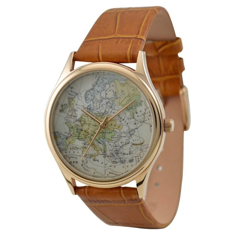 Vintage Map Watch - นาฬิกาผู้ชาย - โลหะ สีทอง