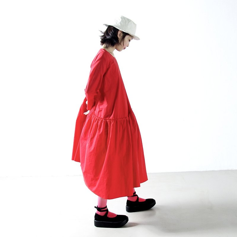 Red loose cotton dresses - imakokoni - ชุดเดรส - ผ้าฝ้าย/ผ้าลินิน สีแดง