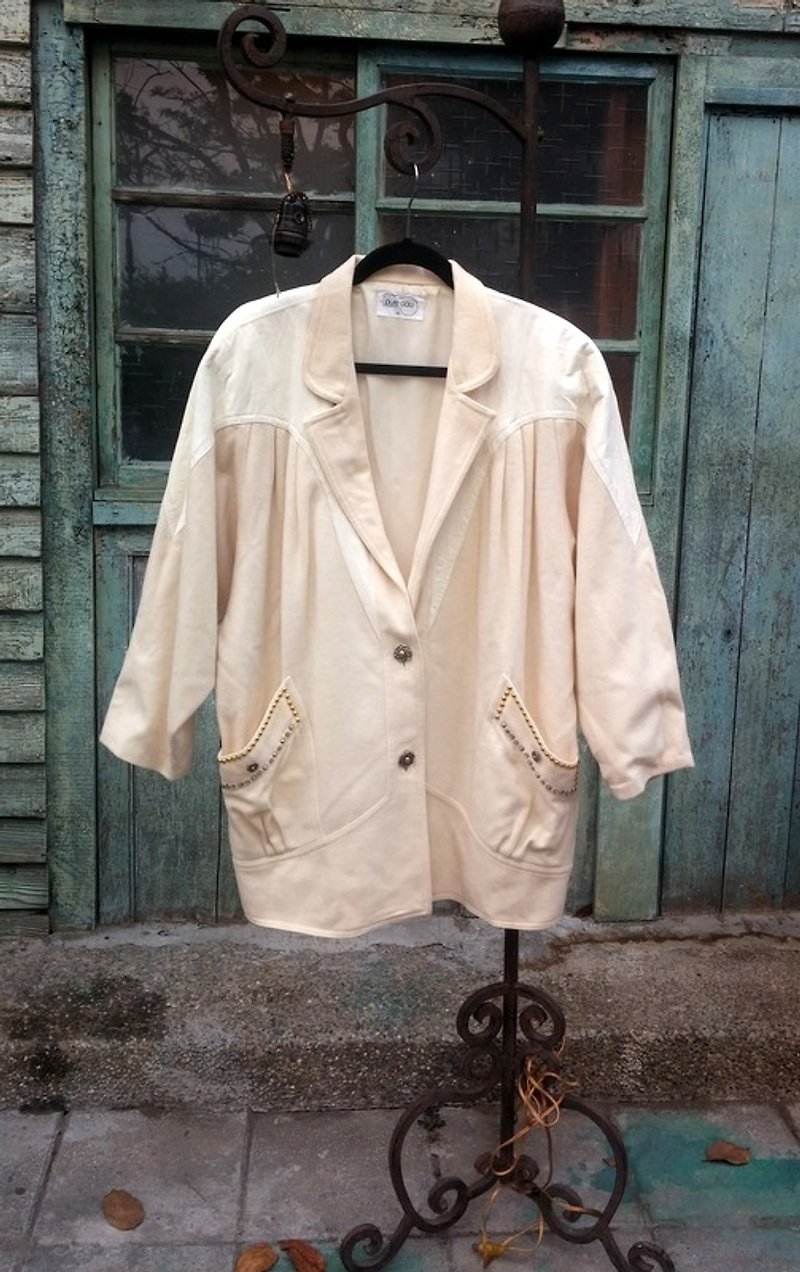 Sheepskin patchwork wool vintage coat - เสื้อแจ็คเก็ต - วัสดุอื่นๆ 