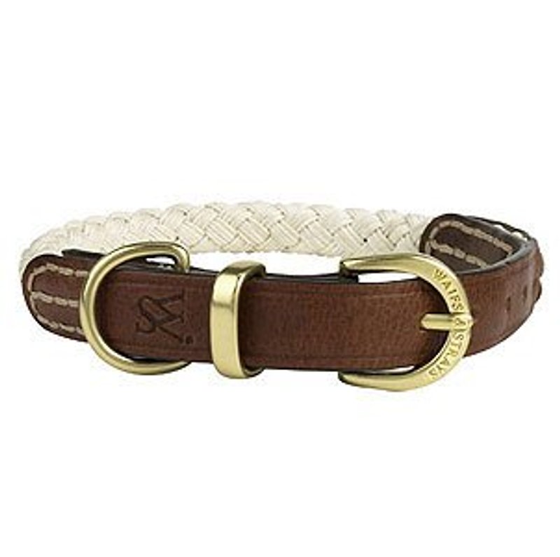 Weiss [W&S] Rope Knitted Collar-Size M-White - Collars & Leashes - Genuine Leather 