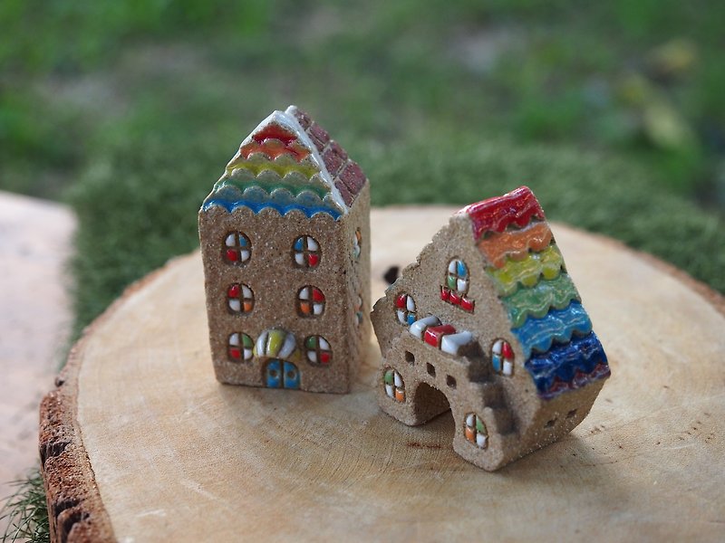 Rainbow Village Rainbow Village - Super cute pottery for rainbow ice cream shop and small shop 2 group - ของวางตกแต่ง - วัสดุอื่นๆ หลากหลายสี