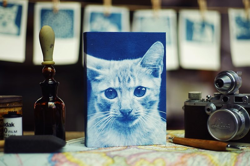 Handmade Blue Sun Notebook-Shy Cat - สมุดบันทึก/สมุดปฏิทิน - กระดาษ สีน้ำเงิน