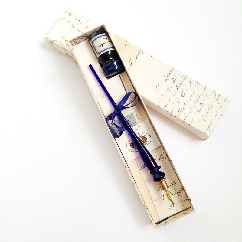 3man  Classic Glass Pen w/ink - Francesco Rubinato - ปากกาจุ่มหมึก - แก้ว สีน้ำเงิน