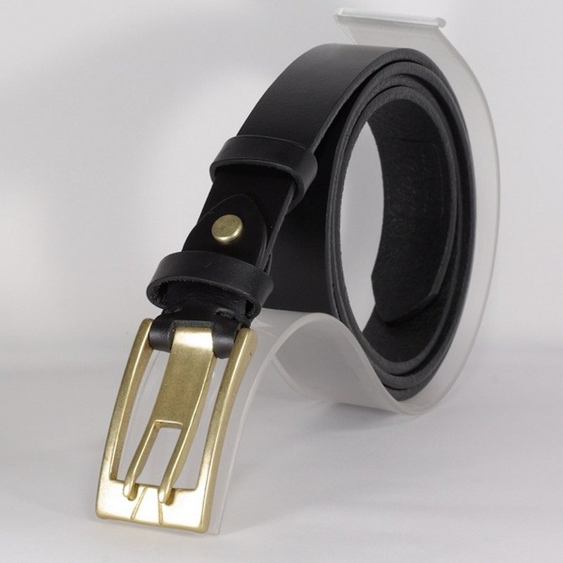 Handmade belt female leather narrow belt black 2L free custom lettering service - เข็มขัด - หนังแท้ สีดำ