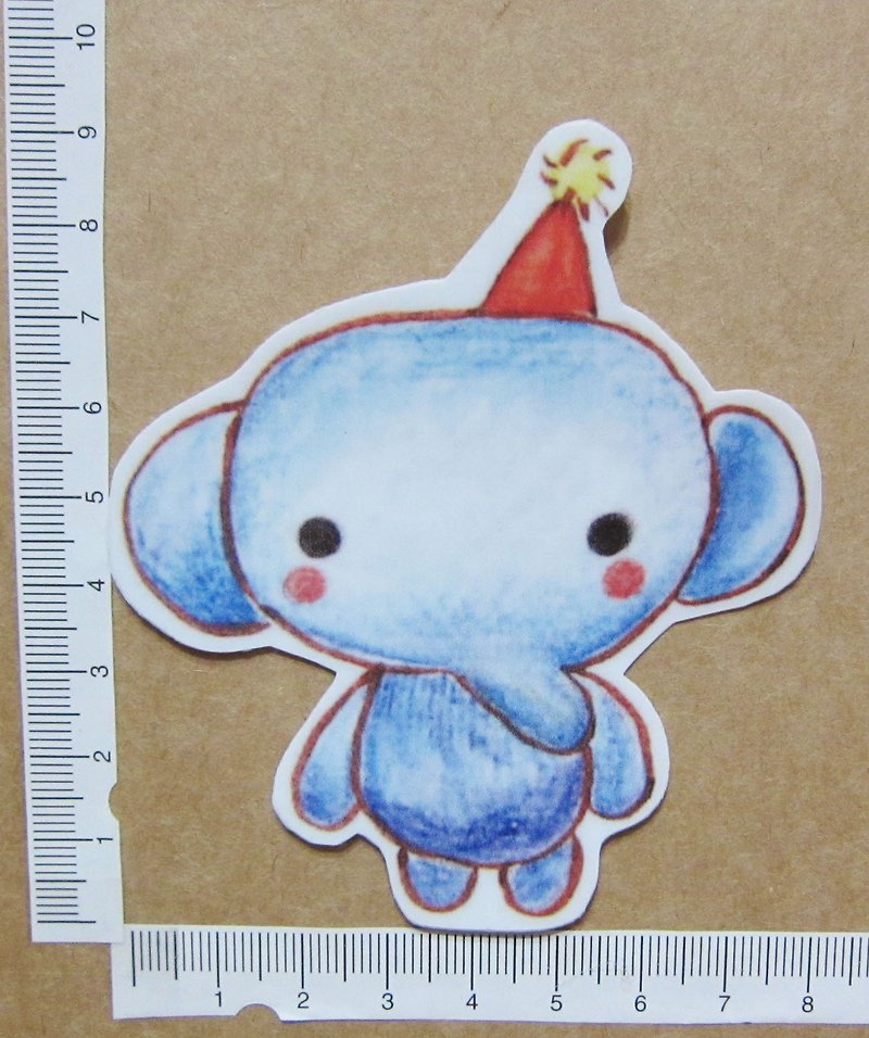 Hand drawn illustration style completely waterproof sticker blue circus baby elephant - สติกเกอร์ - วัสดุกันนำ้ สีน้ำเงิน