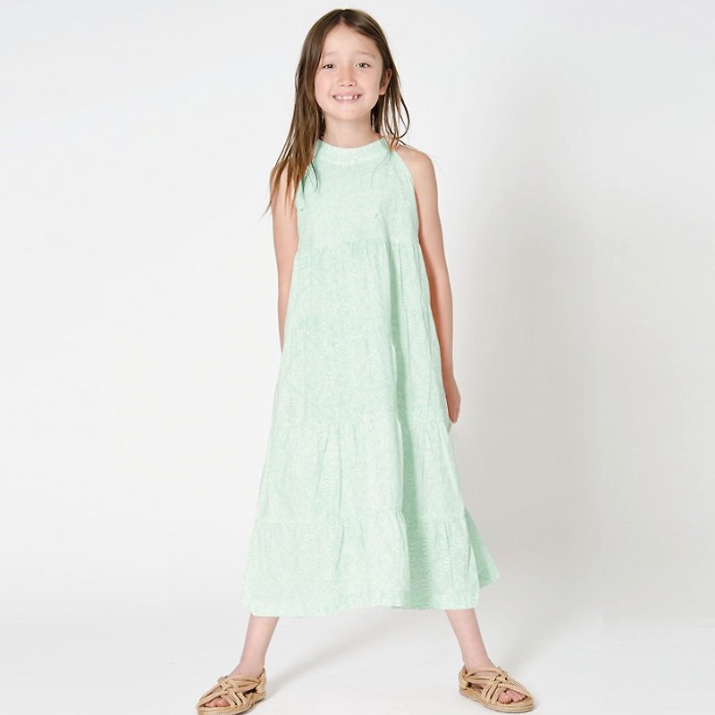 Swedish organic cotton girls dress dress 2 to 8 years old parent-child style fruit green - ชุดเด็ก - ผ้าฝ้าย/ผ้าลินิน สีเขียว
