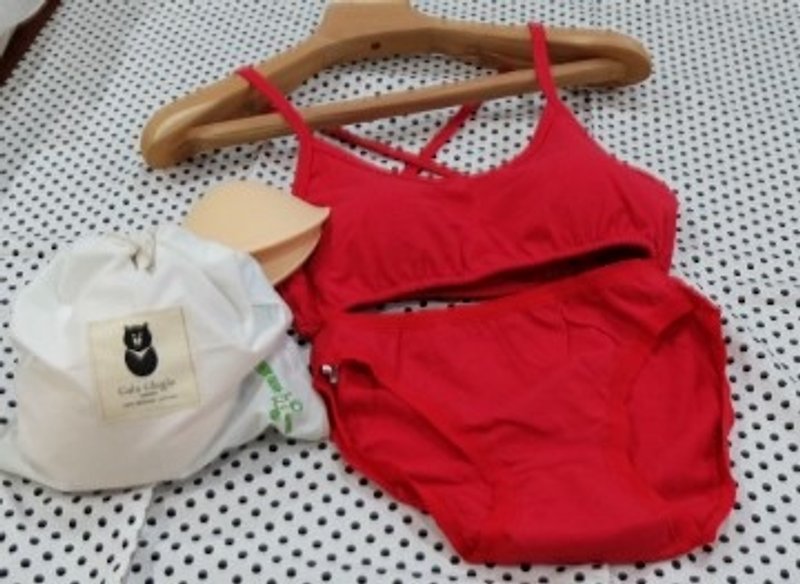 [Goody Bag] 100% Organic Cotton Cross Bikini (T-Bra) + Sunglasses - ชุดชั้นในผู้หญิง - ผ้าฝ้าย/ผ้าลินิน สีแดง