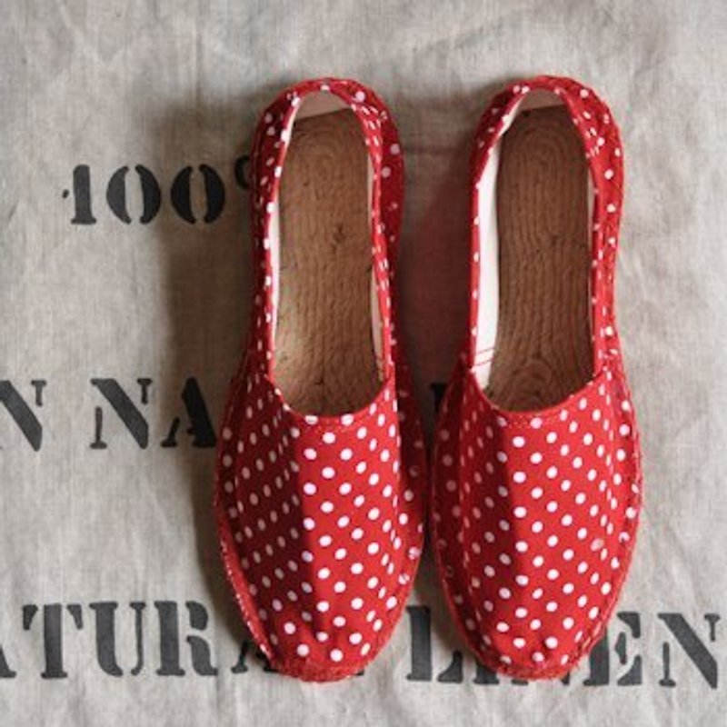 法國草編鞋(紅點點款) - รองเท้าลำลองผู้หญิง - พืช/ดอกไม้ สีแดง