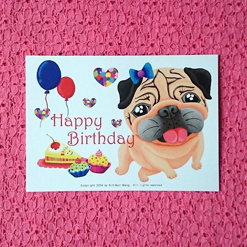 SihWun's Pug World 巴哥犬世界 Happy Birthday 生日快樂 巴哥明信片-05
