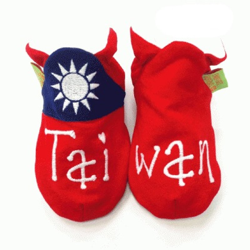 【英國手工鞋FunkyFeet Fashions】台灣國旗學步鞋 - 男/女童鞋 - 棉．麻 紅色