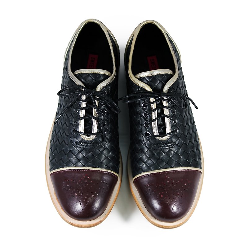 DandyDuke M1114 Black Burgundy - Men's Oxford Shoes - Genuine Leather Black