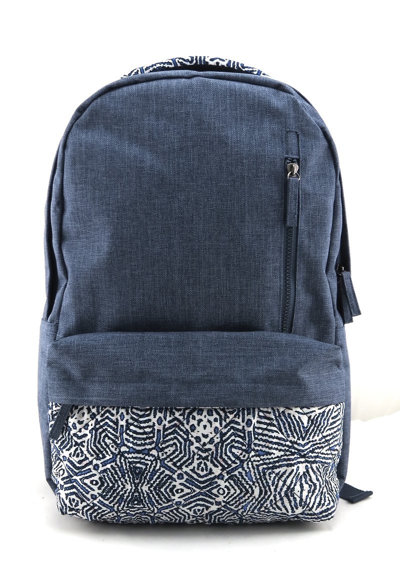 Texture of life backpack (front pocket cotton) --- dark blue - กระเป๋าเป้สะพายหลัง - กระดาษ สีน้ำเงิน