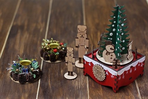 敲敲木工房 聖誕禮物 交換禮物 敲敲木-聖誕音樂盒(DIY)-聖誕樹旋轉
