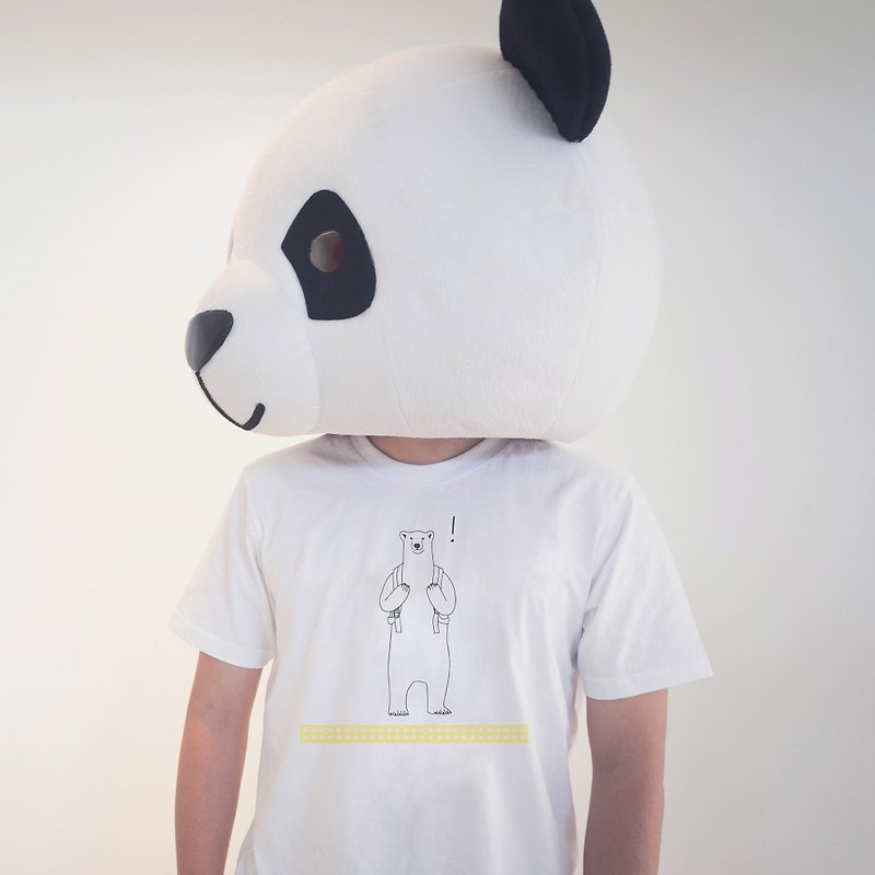 “請站在黃線後面” 北極熊變色 T-shirt - 男 T 恤 - 棉．麻 白色