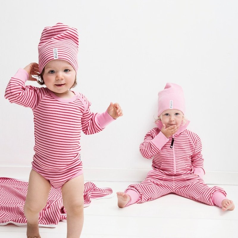 【北歐童裝】瑞典有機棉新生兒寶寶四季被子 粉紅條紋禮物包裝 - 嬰兒床/床圍/寢具 - 棉．麻 粉紅色