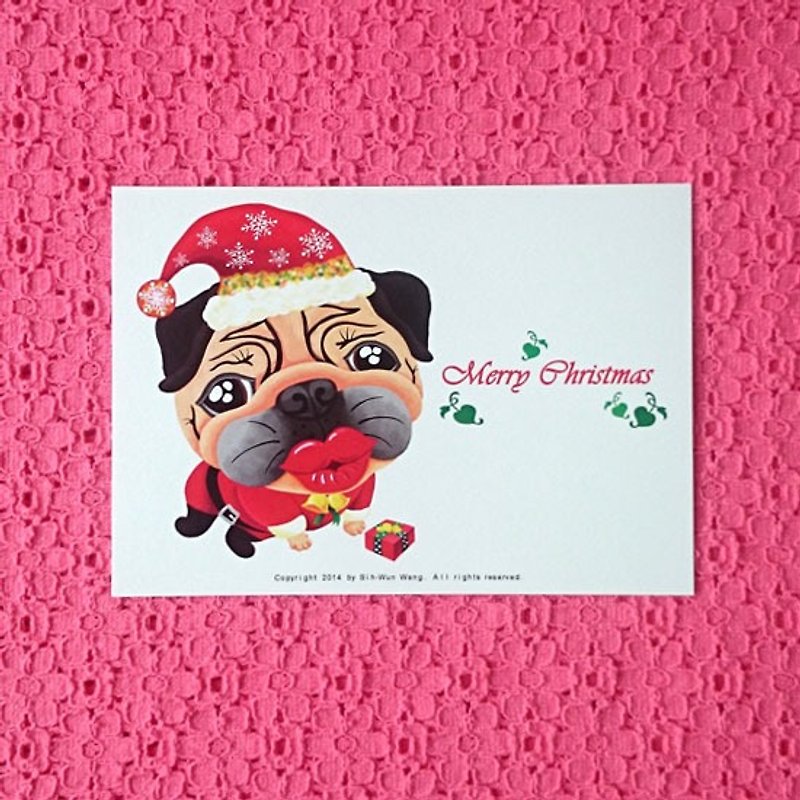 ポストカード-メリークリスマスパグ-03 - カード・はがき - 紙 ホワイト