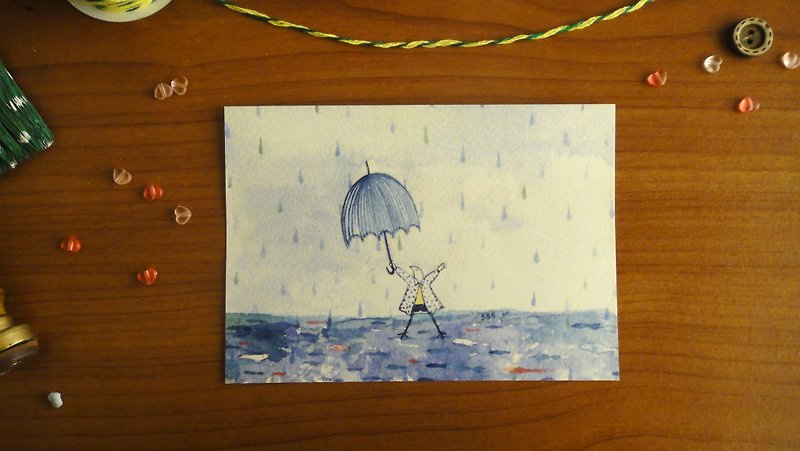 :: Xue Niaoer:: 雨の日ポストカード/カード - カード・はがき - 紙 ブルー