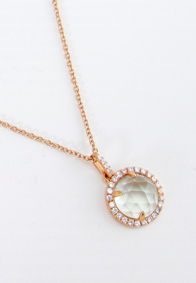 ELEGANT - 9mm Round Checkerboard Green Amethyst 18K Rose Gold Plated Silver Necklace - Necklaces - Gemstone Green