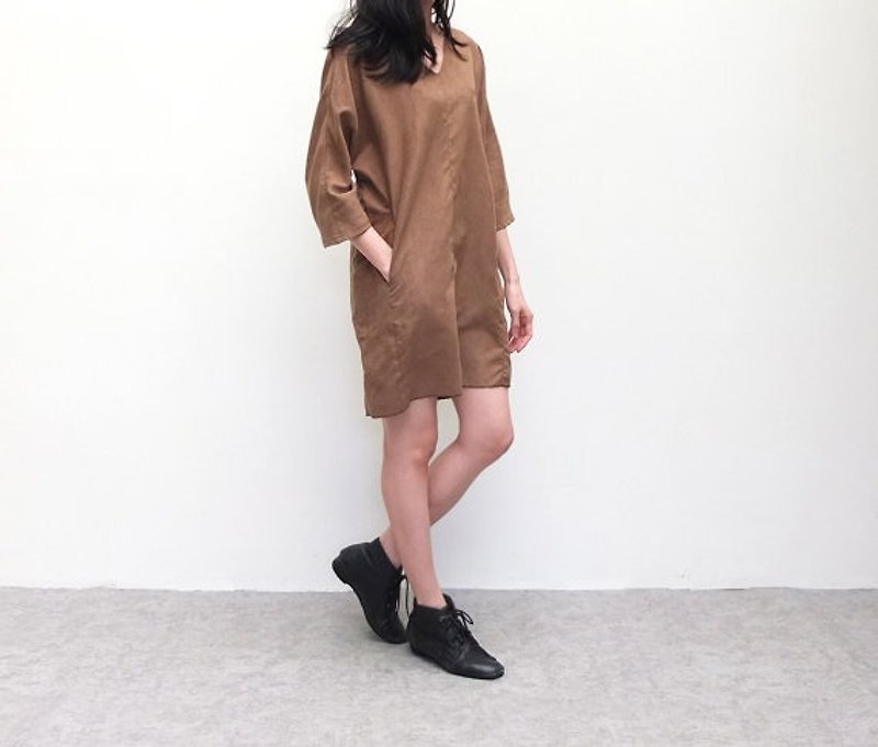 Camel sleeve dress boxy outline - One Piece Dresses - Other Materials 