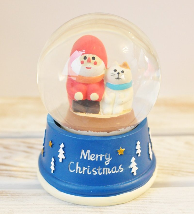 【Decole聖誕限量款】聖誕雪花球/ 水晶球（聖誕老公公與三毛貓） - 裝飾/擺設  - 玻璃 藍色