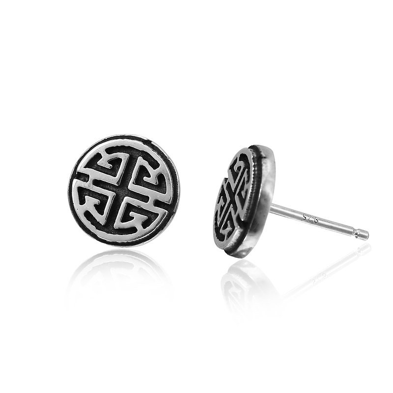 Fu Lu Shou Xi Series: Lu word earrings Chinese style sterling silver earrings-ART64 - Earrings & Clip-ons - Sterling Silver Gray