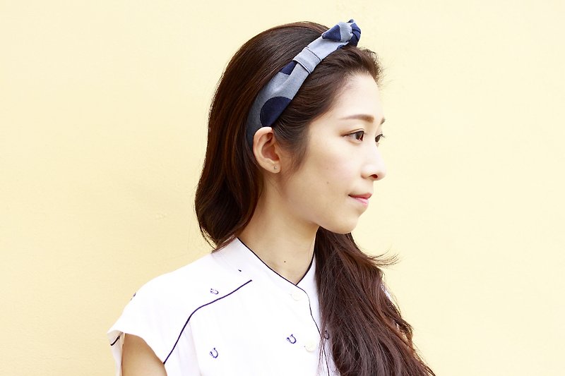 [The MAMA's Closet] denim fabric elastic hair bands - half stars The Moon - Hair Accessories - Other Materials Blue
