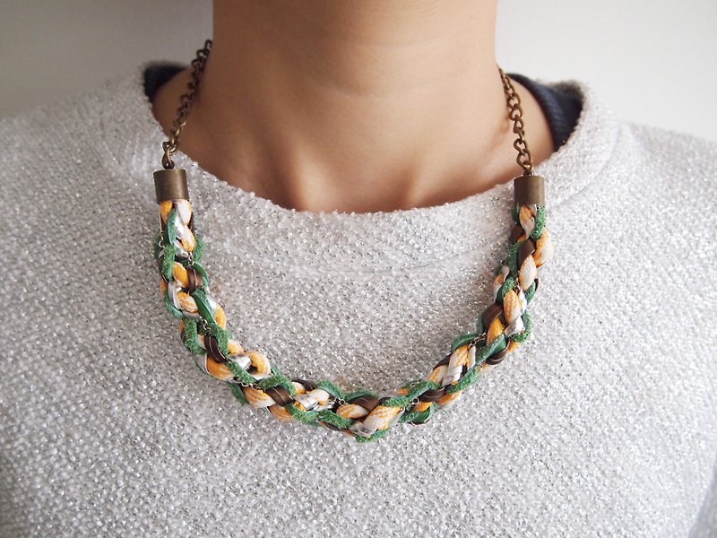 Just Knitting handmade Bronze necklace Orange Green ● Made in Hong Kong - Necklaces - Other Materials Green