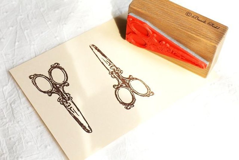 Antique scissors stamp - ตราปั๊ม/สแตมป์/หมึก - ไม้ สีนำ้ตาล