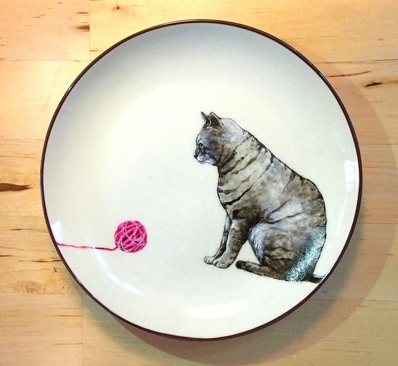 Wall-mounted Decorative Plate/Snack Plate Series－Meow Meow Ball Control - ภาพวาดบุคคล - เครื่องลายคราม 