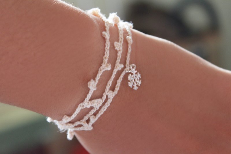 Sterling silver. Mini snow. Braided dual chain - Necklaces - Cotton & Hemp White