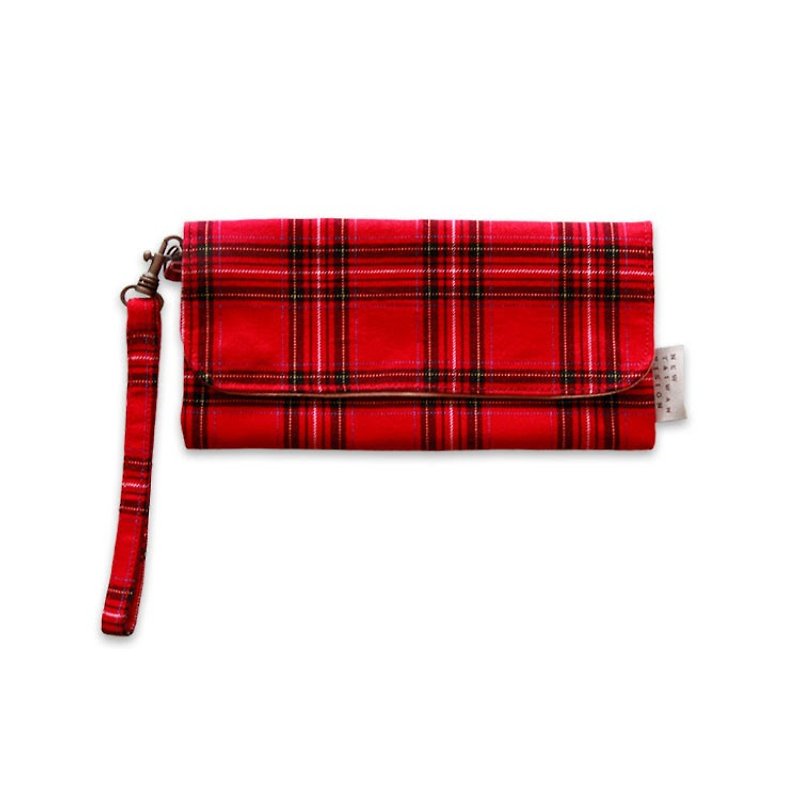 [Long clip] classic red plaid brown inside - กระเป๋าสตางค์ - วัสดุอื่นๆ 
