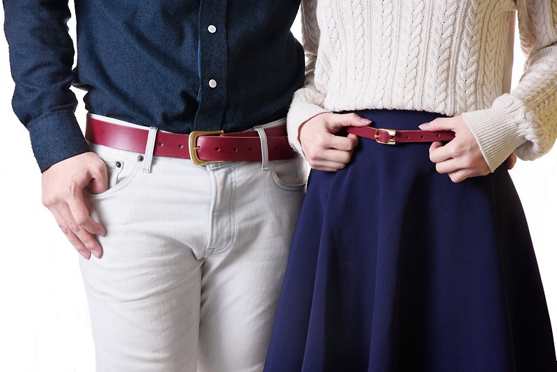 *Happy New Year's hand*Leather handmade couples two into the purchase discount - Italy's vegetable tanned saddle belt - Belts - Genuine Leather Red