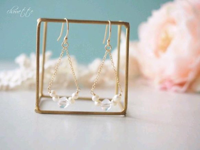 [14kgf] Crystal Pearl Earrings - Earrings & Clip-ons - Other Metals 