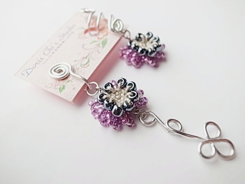 Crochet Jewelry (Chic IIb) Earring & Ear Cuff Set - Earrings & Clip-ons - Cotton & Hemp Purple