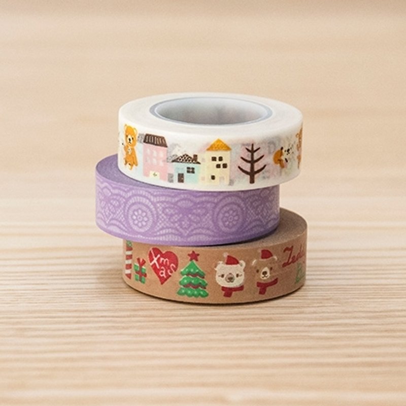 [Teddy authorize paragraph] Bear family paper tape group (purple Triple- into) - Washi Tape - Paper Multicolor